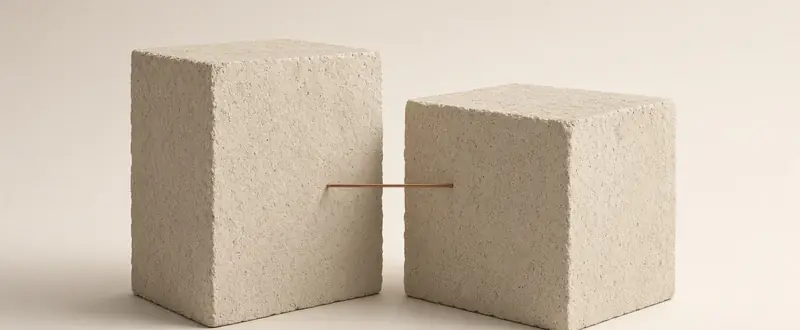 دو حجم سنگی با اتصال باریک مسی روی شکاف اصلی